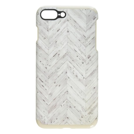 Candywirez Case Study Case iPhone 7 Plus - Chevron de madera blanca - Banda a prueba de golpes - Forro interior de goma - Funda